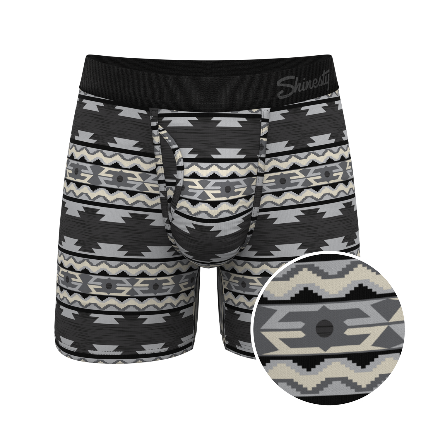 The Arroyo Grande | Grey and Black Aztec Ball Hammock® Pouch Underwear With Fly