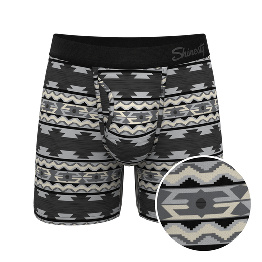 The Arroyo Grande | Grey and Black Aztec Ball Hammock® Pouch Underwear With Fly