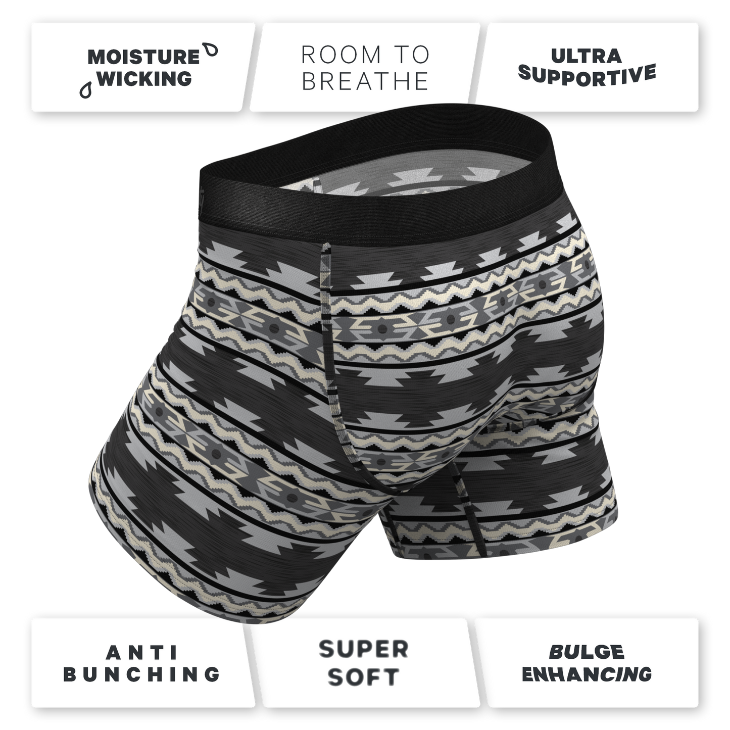 The Arroyo Grande | Grey and Black Aztec Ball Hammock® Pouch Underwear With Fly