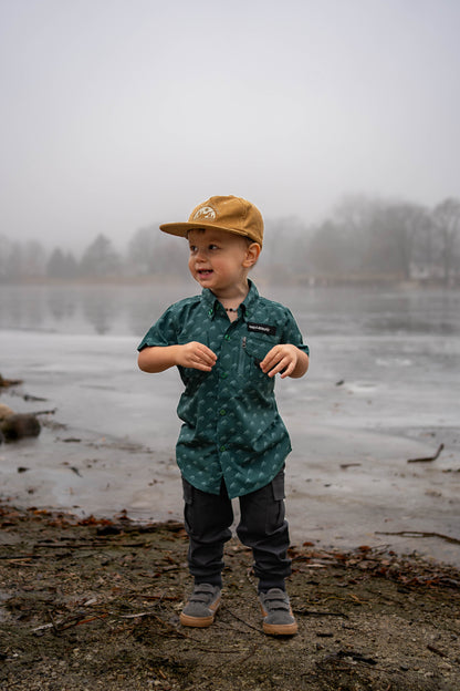 Fishing shirt button up- green mountains