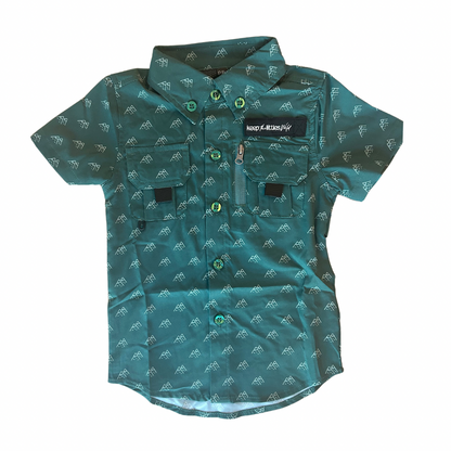 Fishing shirt button up- green mountains