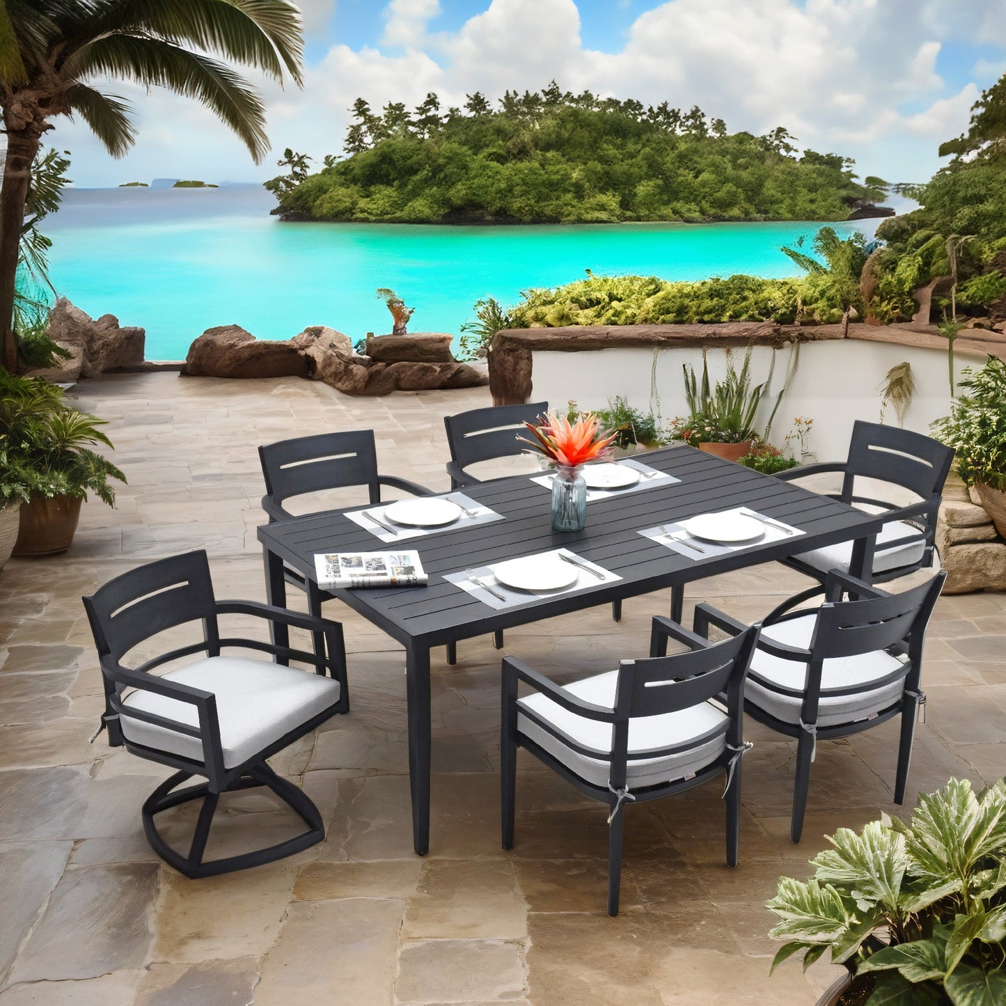 Comfortable 7-Piece Aluminum Outdoor Dining Set with Plush Cushions