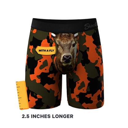 The Bambi Bunchers | Orange Camo Deer Long Leg Ball Hammock® Pouch Underwear With Fly