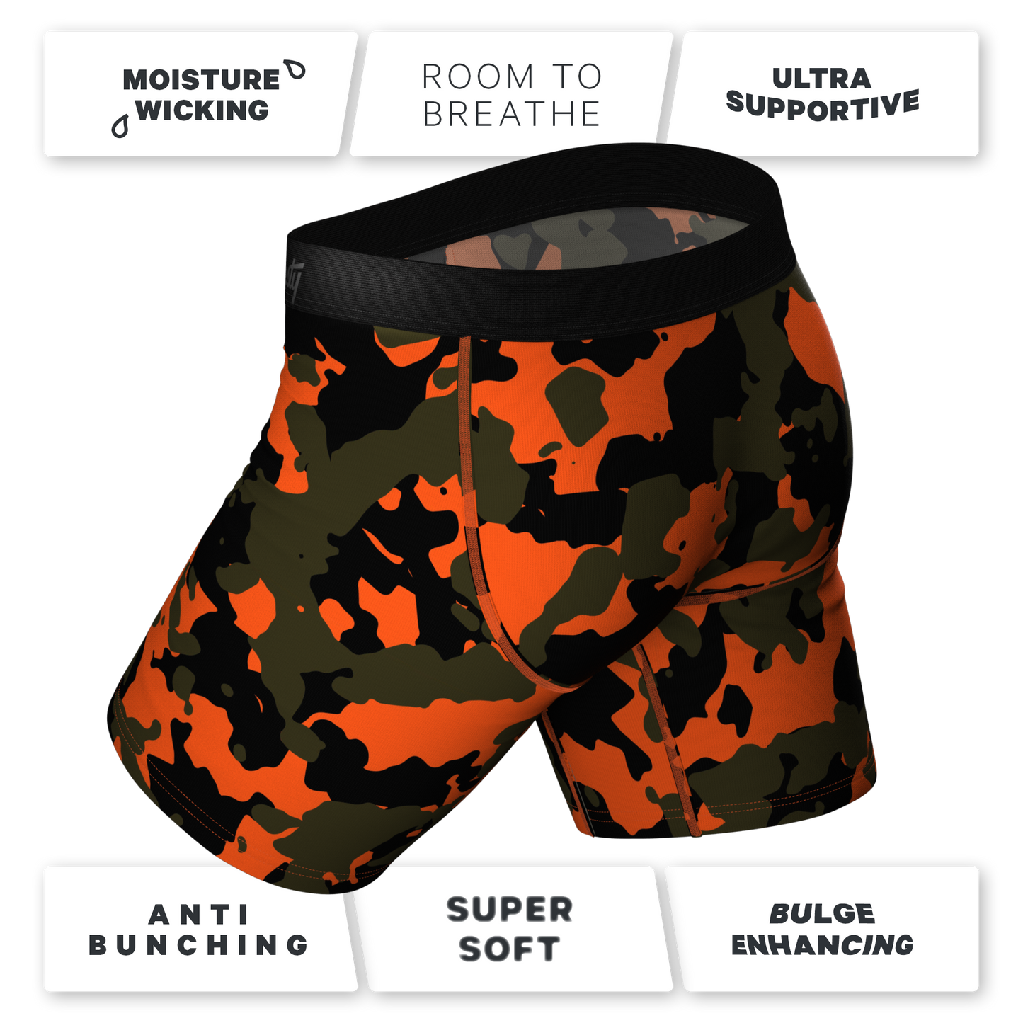 The Bambi Bunchers | Orange Camo Deer Long Leg Ball Hammock® Pouch Underwear With Fly