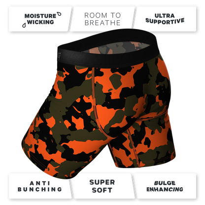 The Bambi Bunchers | Orange Camo Deer Long Leg Ball Hammock® Pouch Underwear With Fly