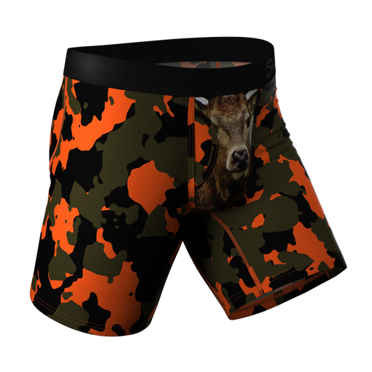 The Bambi Bunchers | Orange Camo Deer Long Leg Ball Hammock® Pouch Underwear With Fly