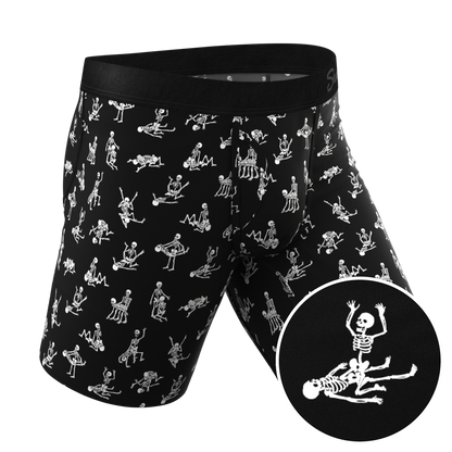 The Bare Back Bones | Glow in the Dark Skeletons Long Leg Ball Hammock® Pouch Underwear With Fly