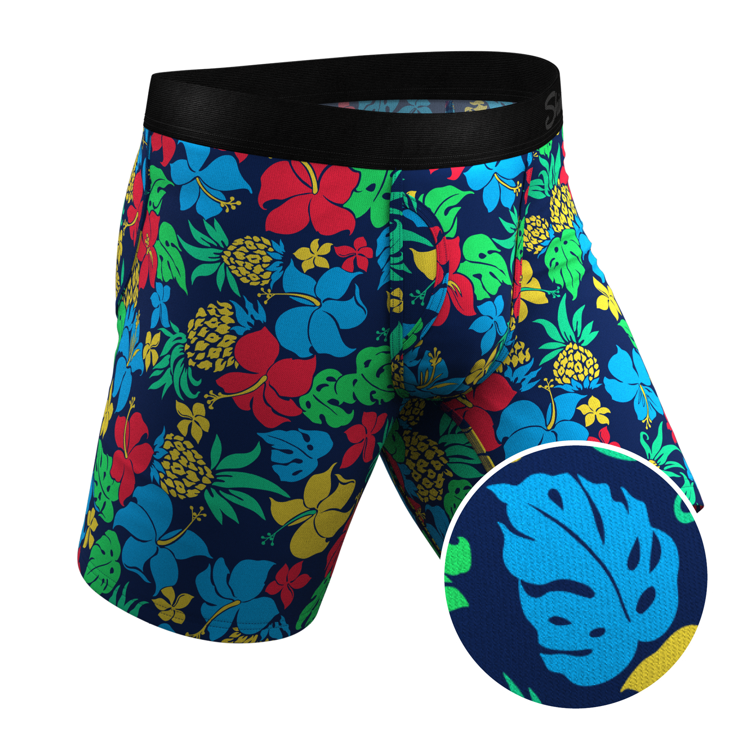 The Big Kahunas | Hawaiian Print Boxer Long Leg Ball Hammock® Pouch Underwear With Fly