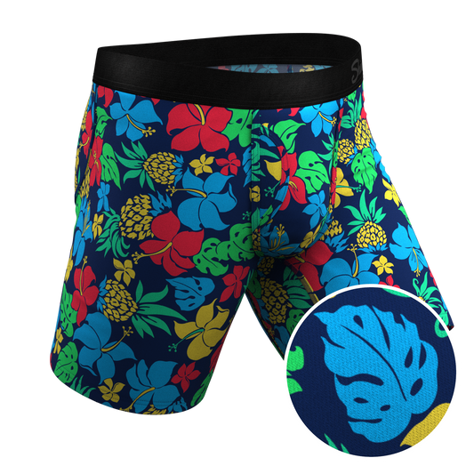 The Big Kahunas | Hawaiian Print Boxer Long Leg Ball Hammock® Pouch Underwear With Fly