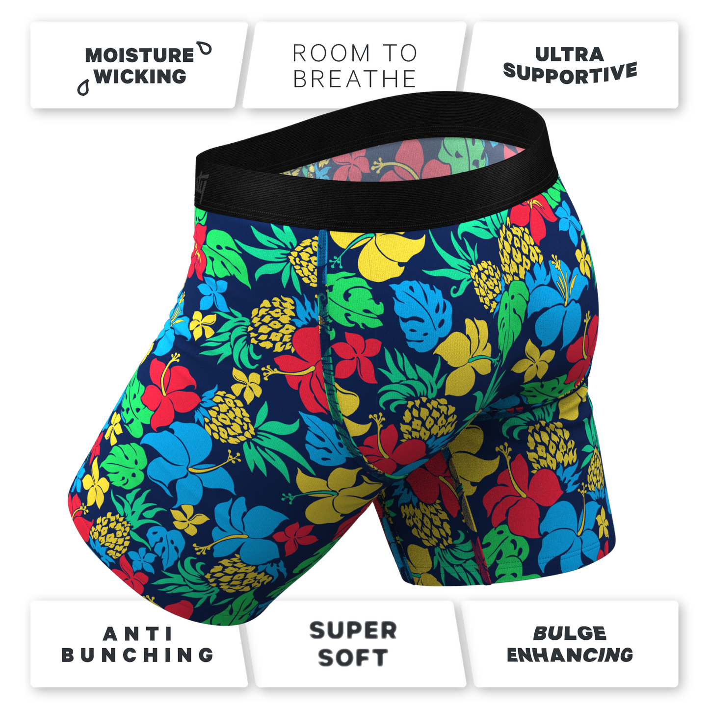 The Big Kahunas | Hawaiian Print Boxer Long Leg Ball Hammock® Pouch Underwear With Fly