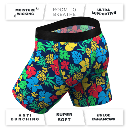 The Big Kahunas | Hawaiian Print Boxer Long Leg Ball Hammock® Pouch Underwear With Fly