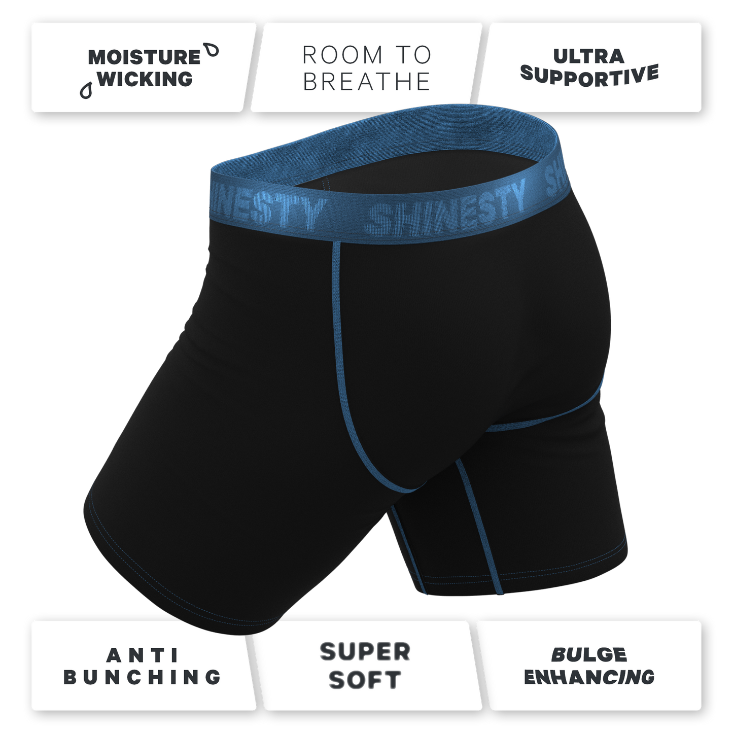 The Black Hole | Black and Blue Long Leg Ball Hammock® Pouch Underwear With Fly