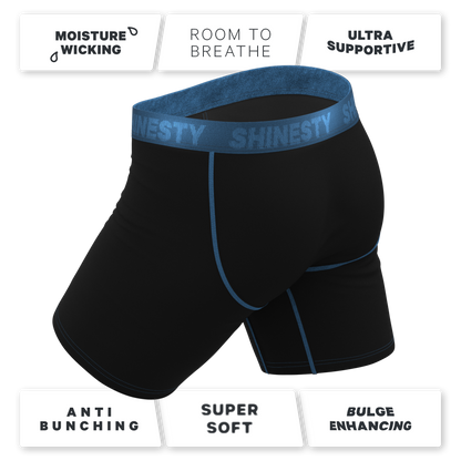 The Black Hole | Black and Blue Long Leg Ball Hammock® Pouch Underwear With Fly