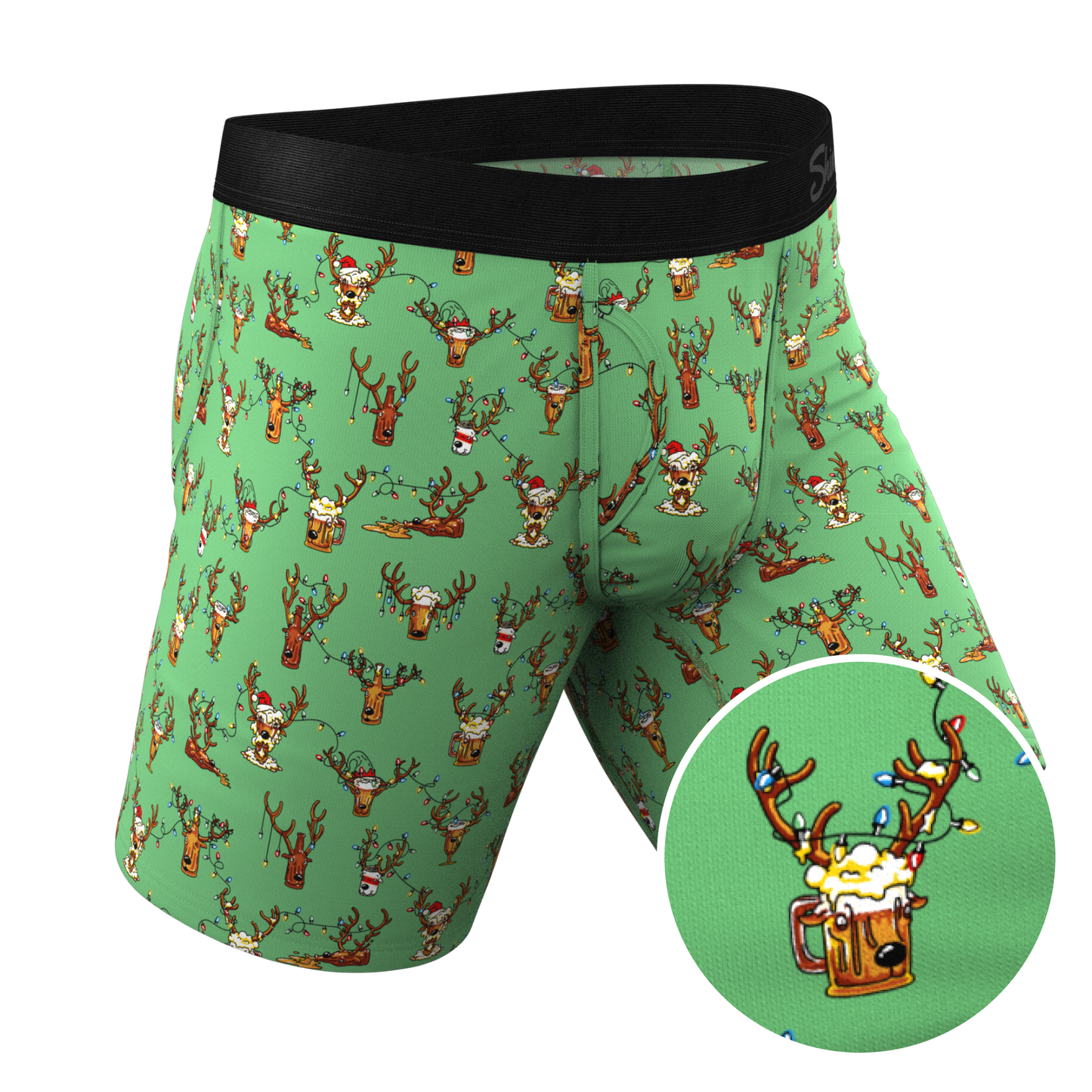 The Blitzened | Reindeer Beer Long Leg Ball Hammock® Pouch Boxers With Fly