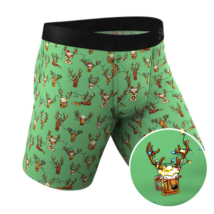 The Blitzened | Reindeer Beer Long Leg Ball Hammock® Pouch Boxers With Fly