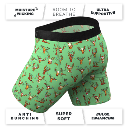 The Blitzened | Reindeer Beer Long Leg Ball Hammock® Pouch Boxers With Fly