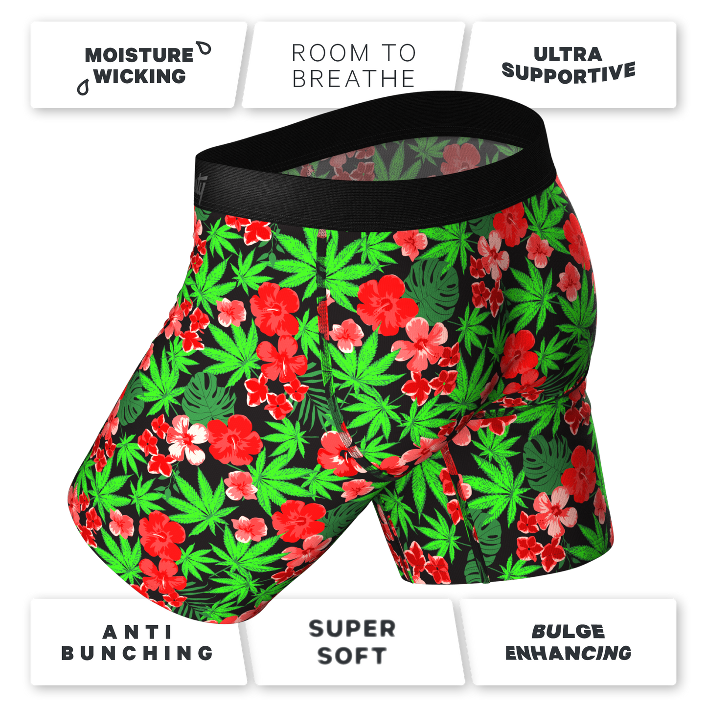 The Bongstera | Tropical Weed Long Leg Ball Hammock® Pouch Boxers With Fly