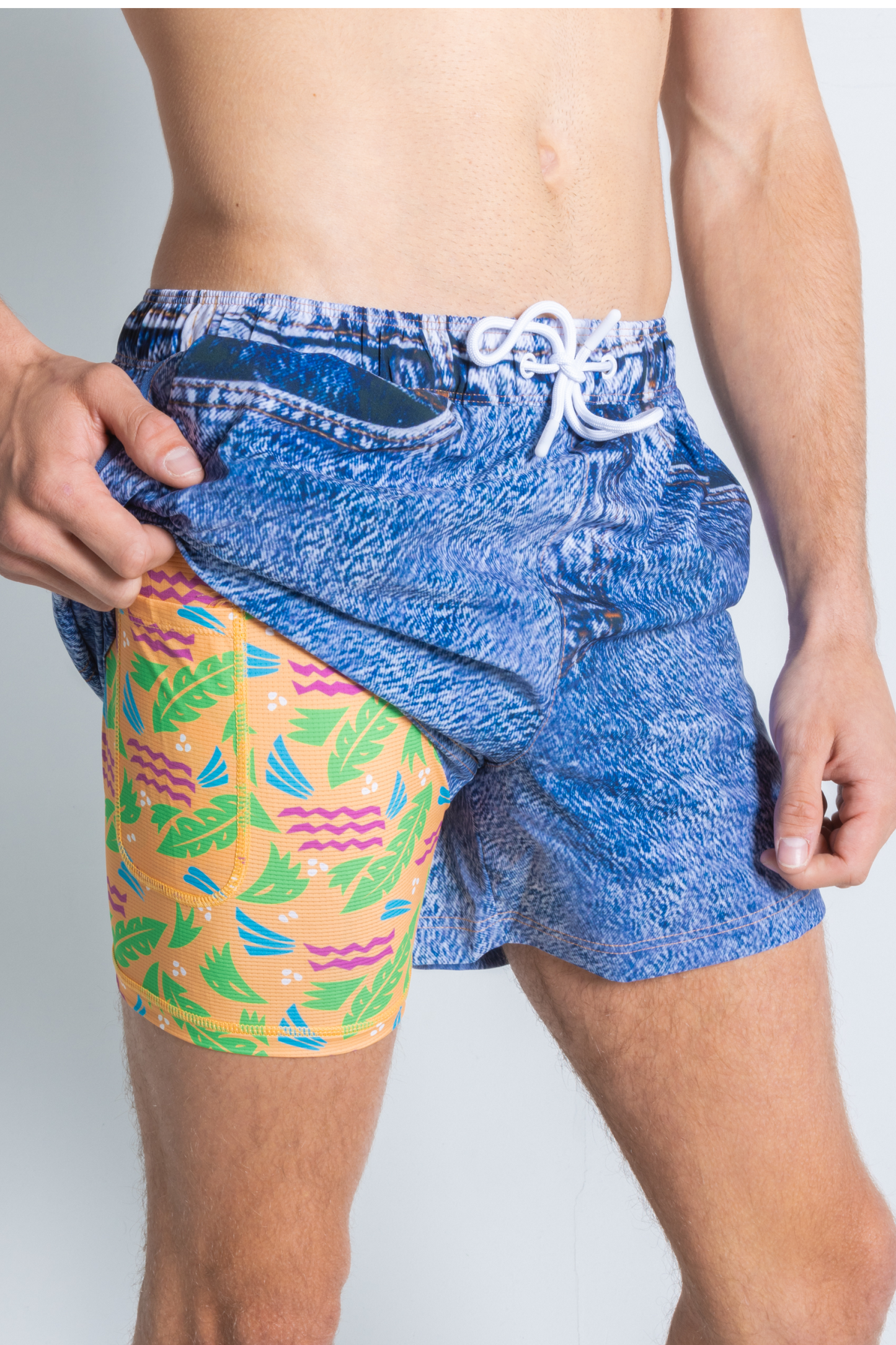 The Boogie Board Lord  | Denim Tropical Ball Hammock® Pouch 5" Swim Trunks