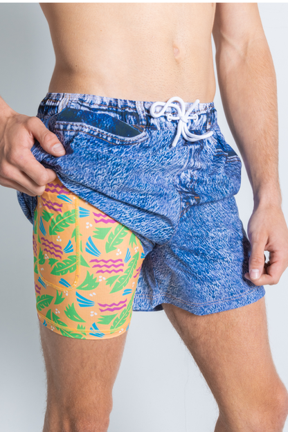 The Boogie Board Lord  | Denim Tropical Ball Hammock® Pouch 5" Swim Trunks