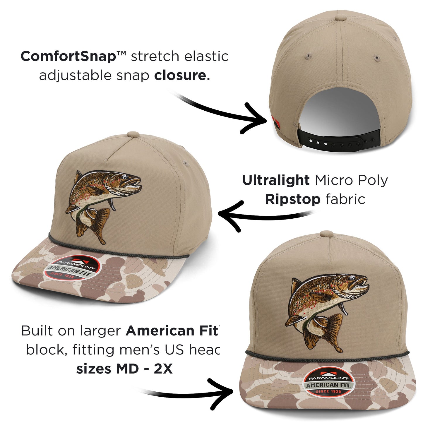 Brown Trout Rope Cap Fly Fishing 5-Panel