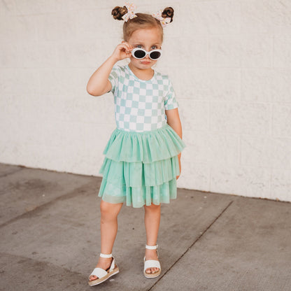 MINT CHECKERS DREAM TUTU DRESS