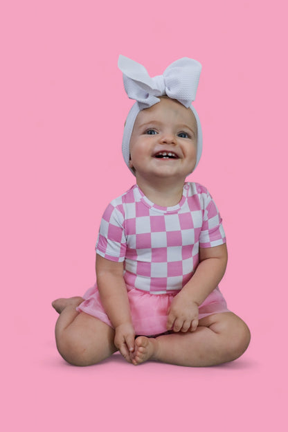 BUBBLEGUM CHECKERS DREAM TUTU BODYSUIT DRESS