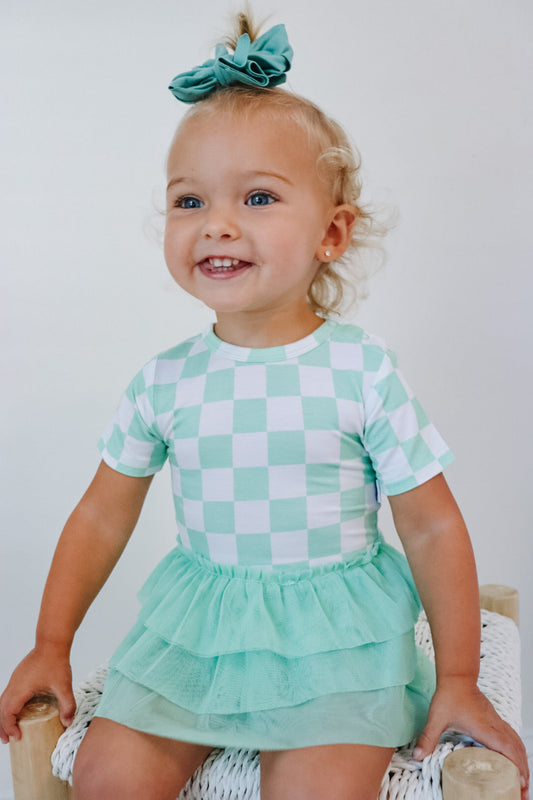 MINT CHECKERS DREAM TUTU BODYSUIT DRESS