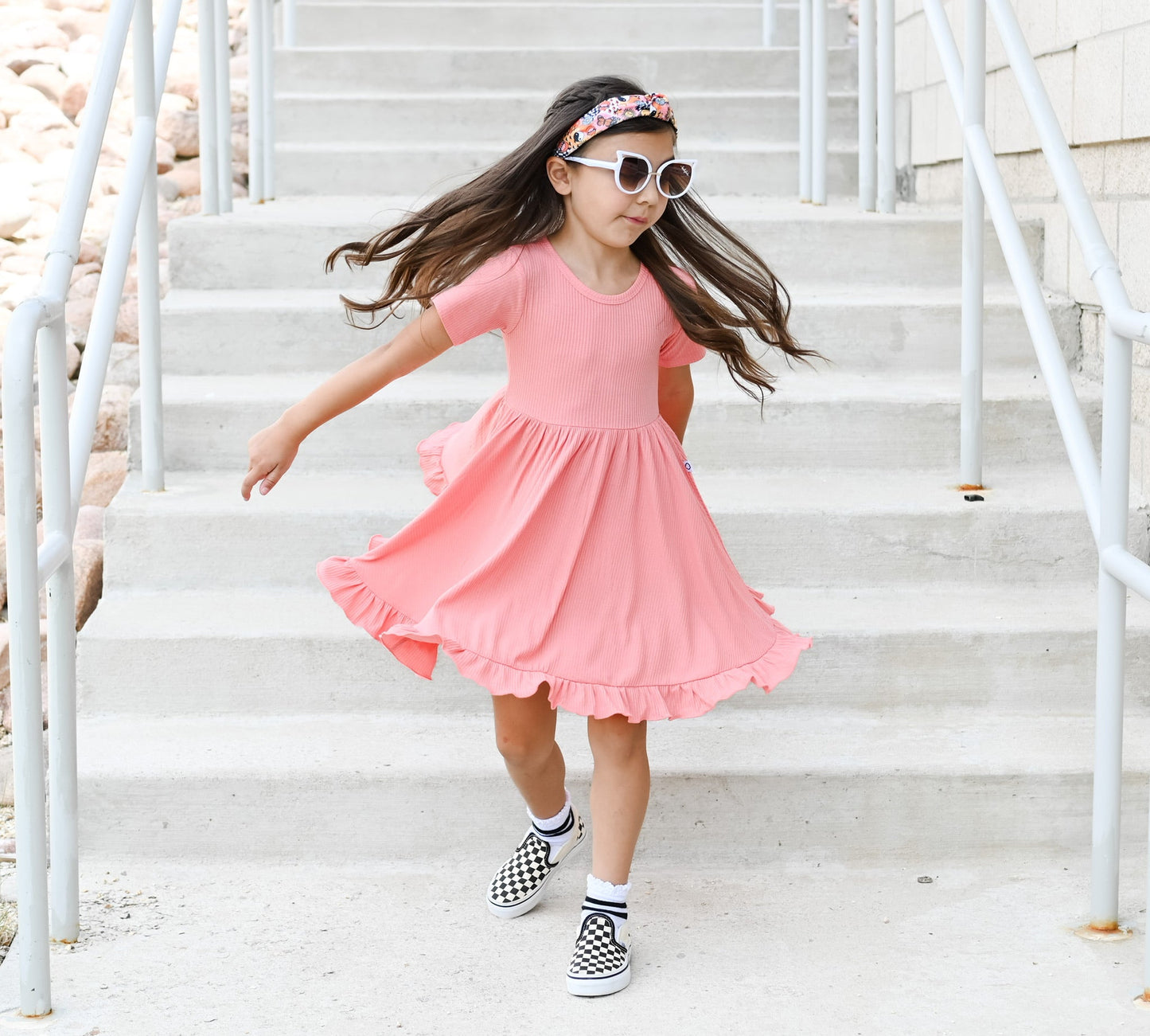 CORAL RIB DREAM RUFFLE DRESS