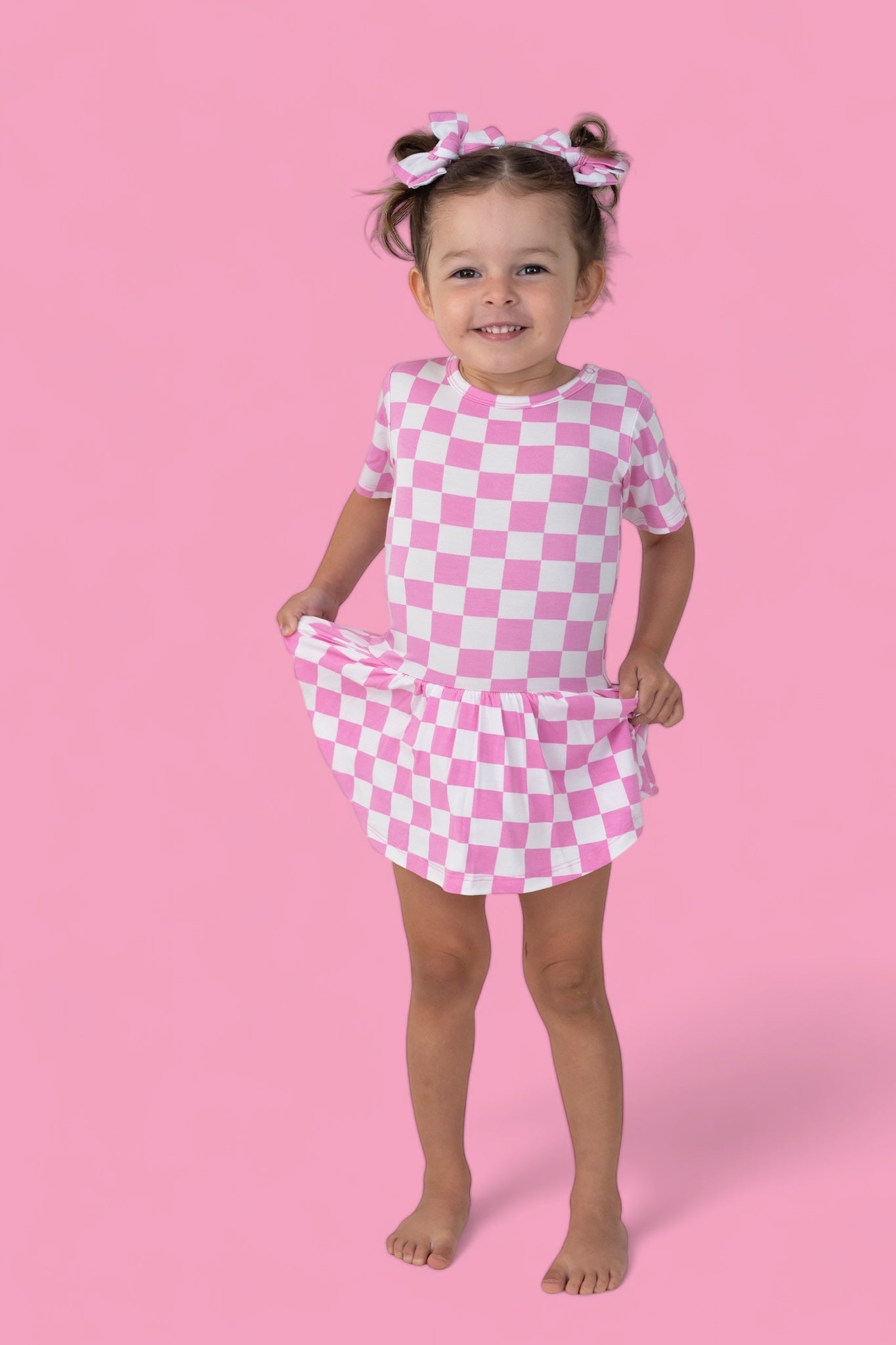 BUBBLEGUM CHECKERS DREAM BODYSUIT DRESS