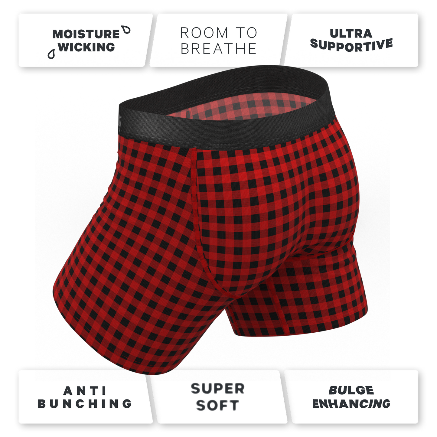 The Cardinal | Micro Buffalo Check Ball Hammock® Pouch Underwear With Fly