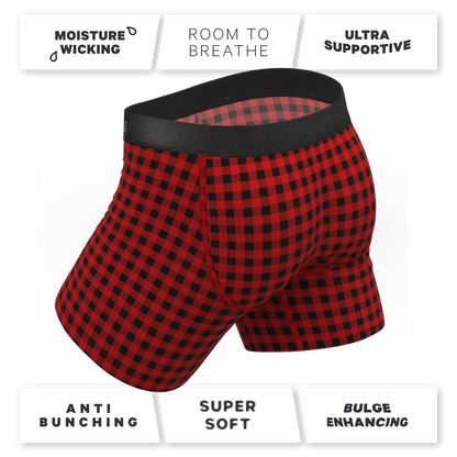 The Cardinal | Micro Buffalo Check Ball Hammock® Pouch Underwear With Fly