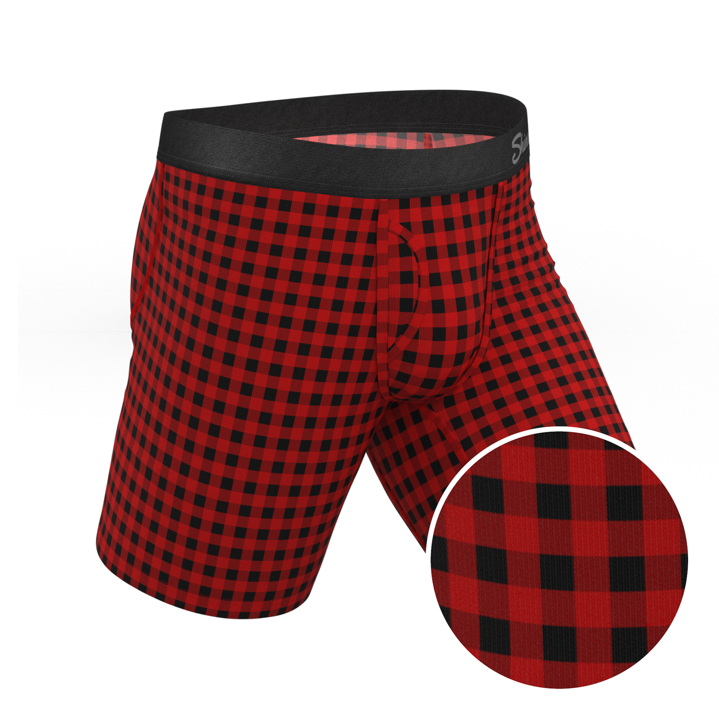 The Cardinal | Micro Buffalo Check Long Leg Ball Hammock® Pouch Underwear With Fly