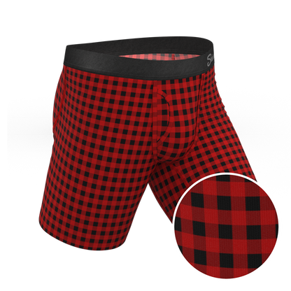 The Cardinal | Micro Buffalo Check Long Leg Ball Hammock® Pouch Underwear With Fly