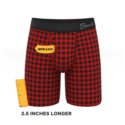 The Cardinal | Micro Buffalo Check Long Leg Ball Hammock® Pouch Underwear With Fly