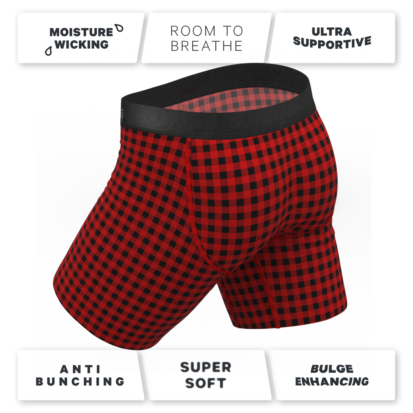 The Cardinal | Micro Buffalo Check Long Leg Ball Hammock® Pouch Underwear With Fly