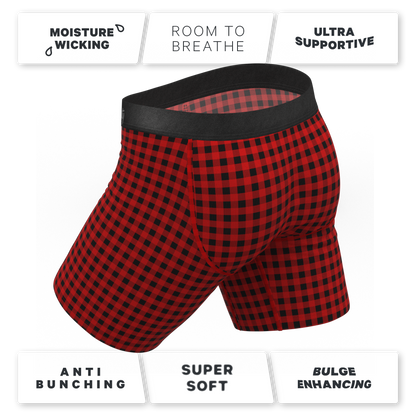 The Cardinal | Micro Buffalo Check Long Leg Ball Hammock® Pouch Underwear With Fly