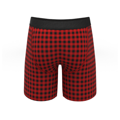 The Cardinal | Micro Buffalo Check Long Leg Ball Hammock® Pouch Underwear With Fly