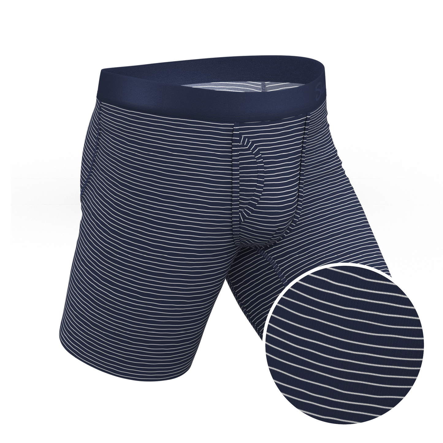 The Cheek Streak | White Stripe Long Leg Ball Hammock® Pouch Underwear With Fly