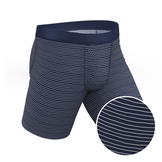 The Cheek Streak | White Stripe Long Leg Ball Hammock® Pouch Underwear With Fly