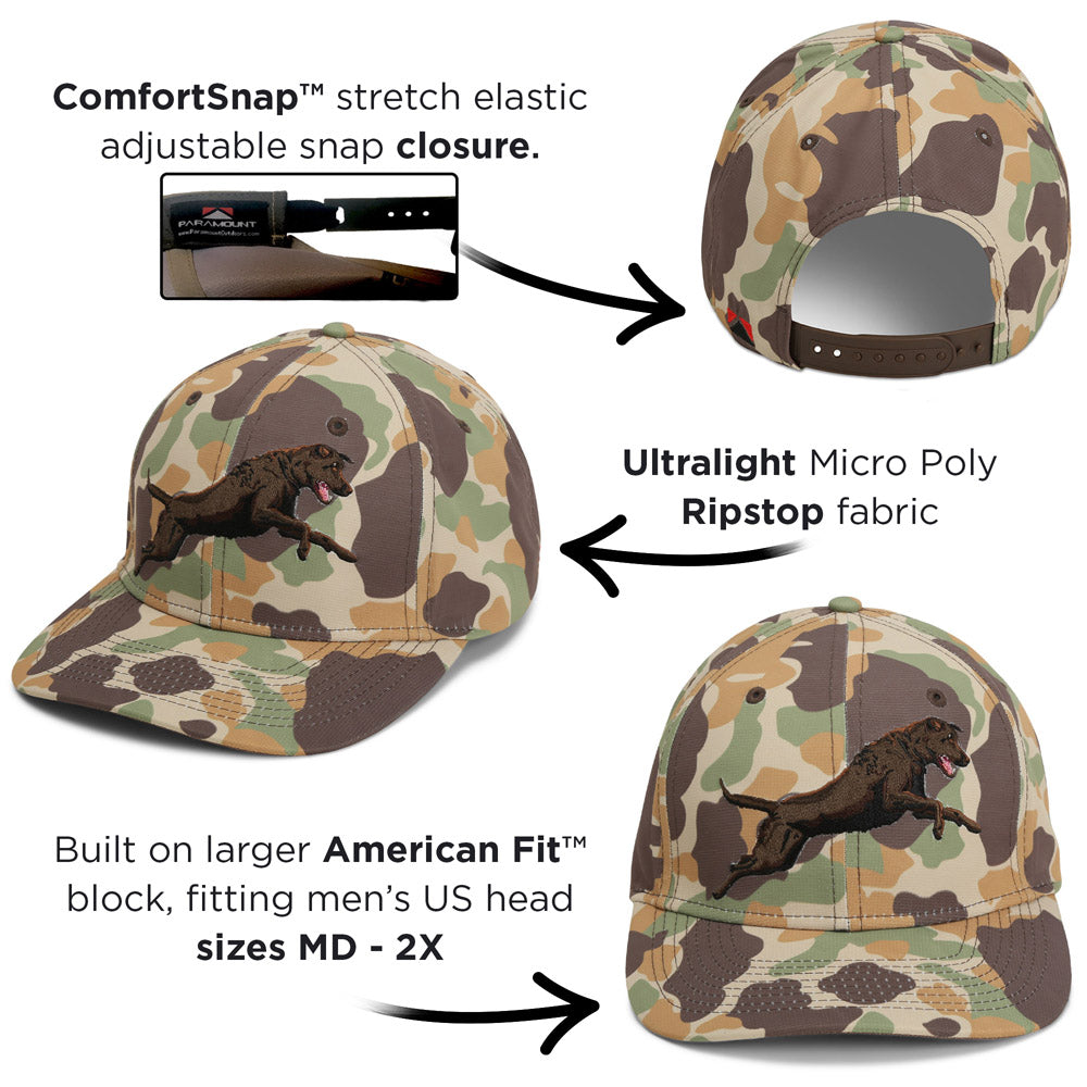 Chocolate Lab 6-Panel Riverside Vintage Camo Cap