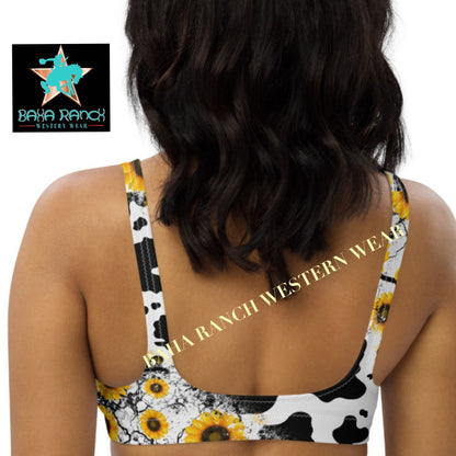 Yeehaw Cow Print Sunflower Bikini Top