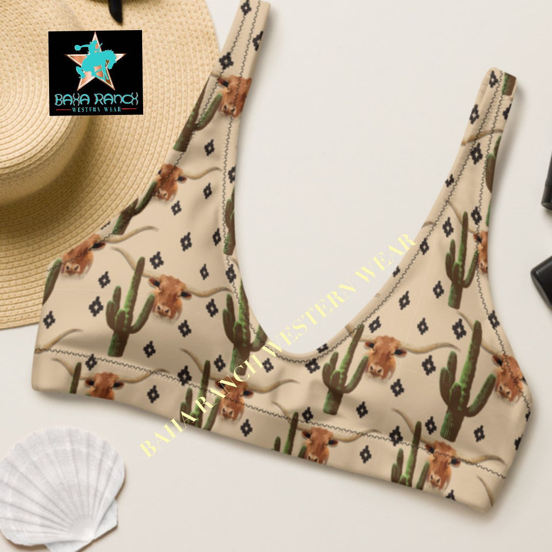 Yeehaw Longhorn Ranch Cactus Bikini Top