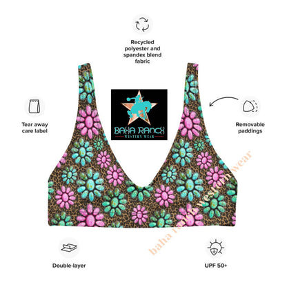 Yeehaw Pink Turquoise Cowgirl Bikini Top