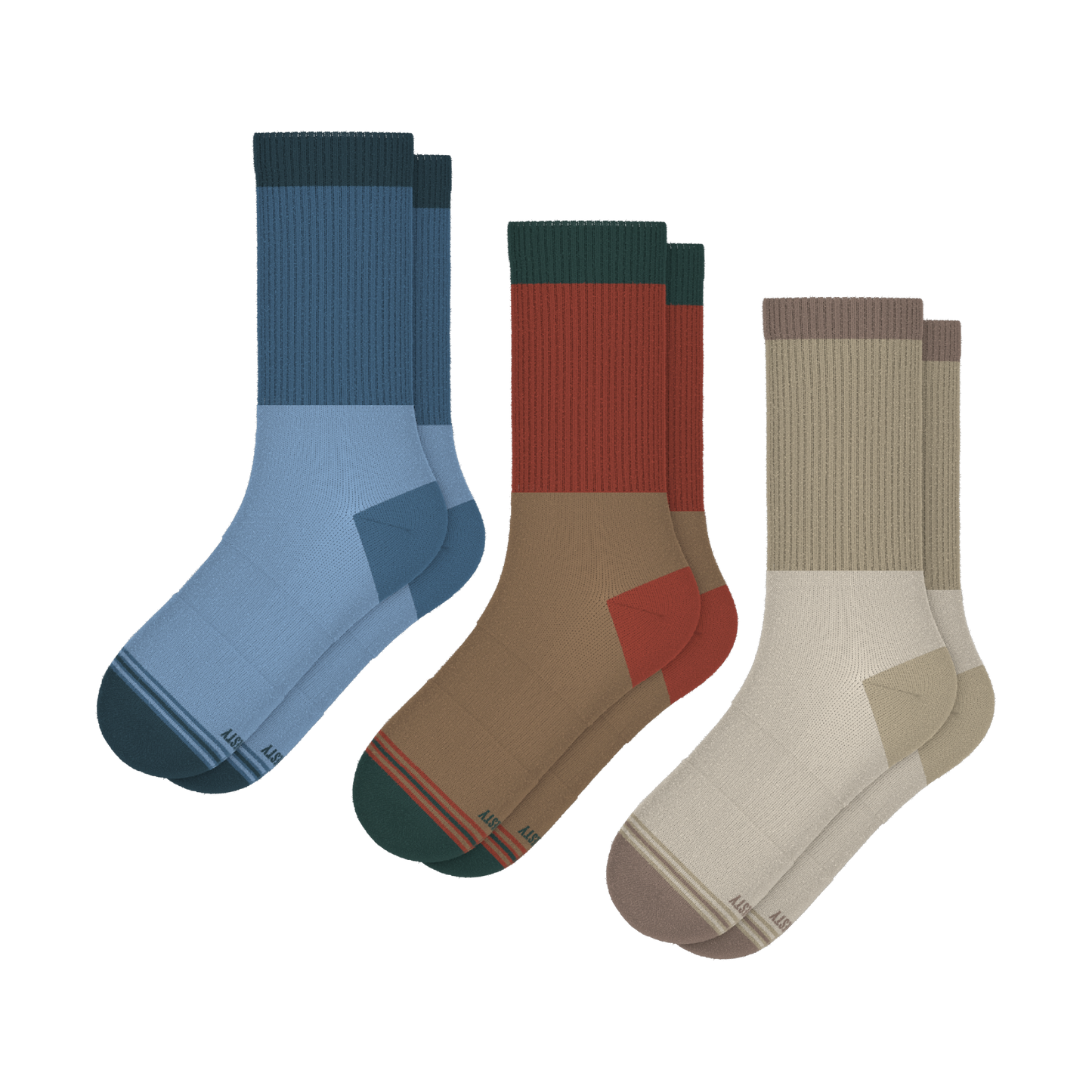 The Color Blocks | Heel Hammock™ Crew Socks 3 Pack