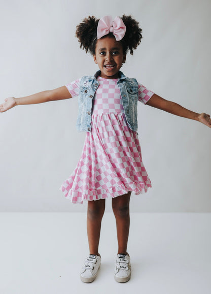 BUBBLEGUM CHECKERS DREAM RUFFLE DRESS