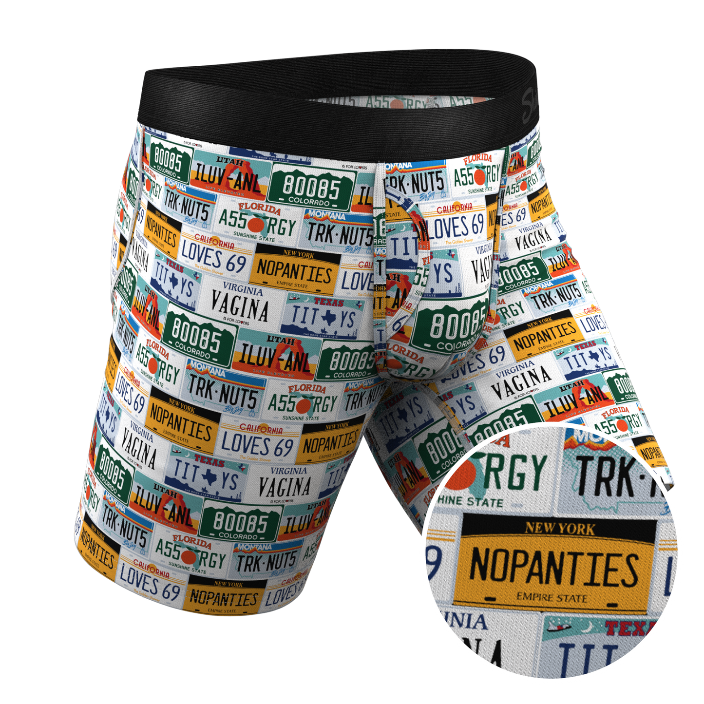 The DMV Catastrophe | License Plates Long Leg Ball Hammock® Pouch Underwear With Fly