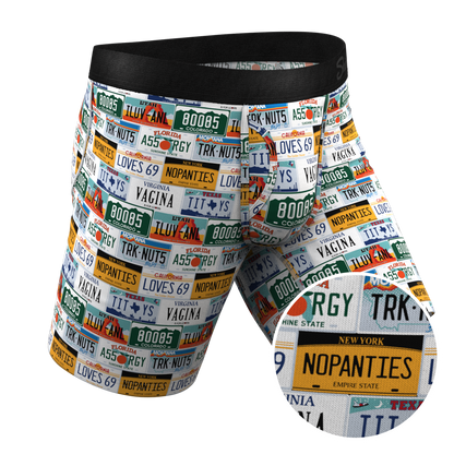 The DMV Catastrophe | License Plates Long Leg Ball Hammock® Pouch Underwear With Fly