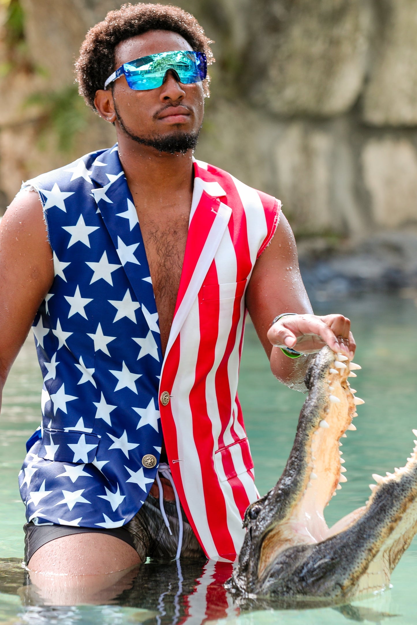 The Tommy J | American Flag Print Sleeveless Suit