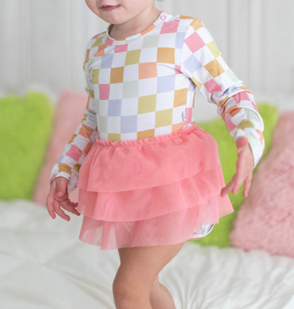 LUCKY CHARM CHECKS DREAM TUTU BODYSUIT DRESS