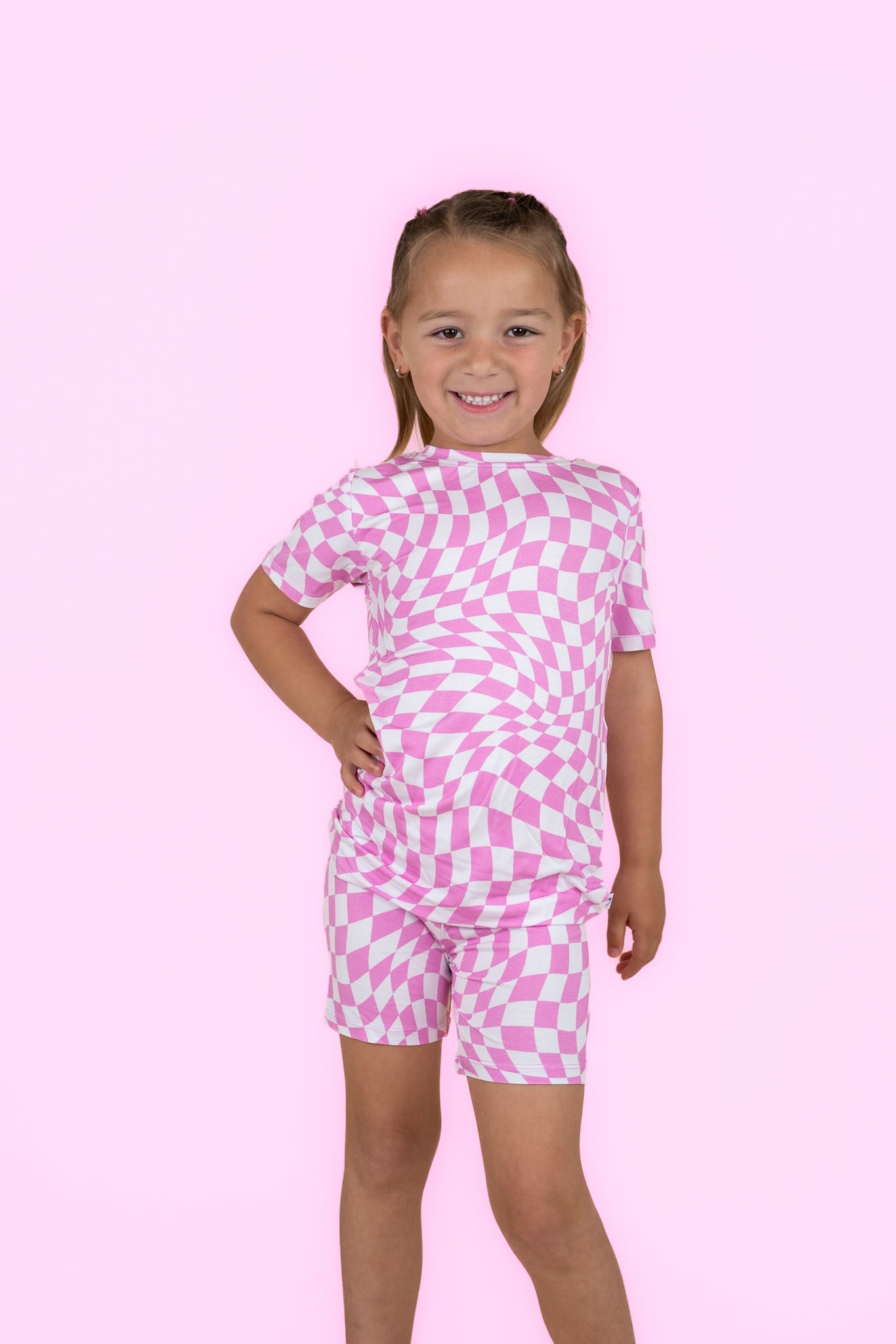 BUBBLEGUM WAVY CHECKERS DREAM SHORT SET